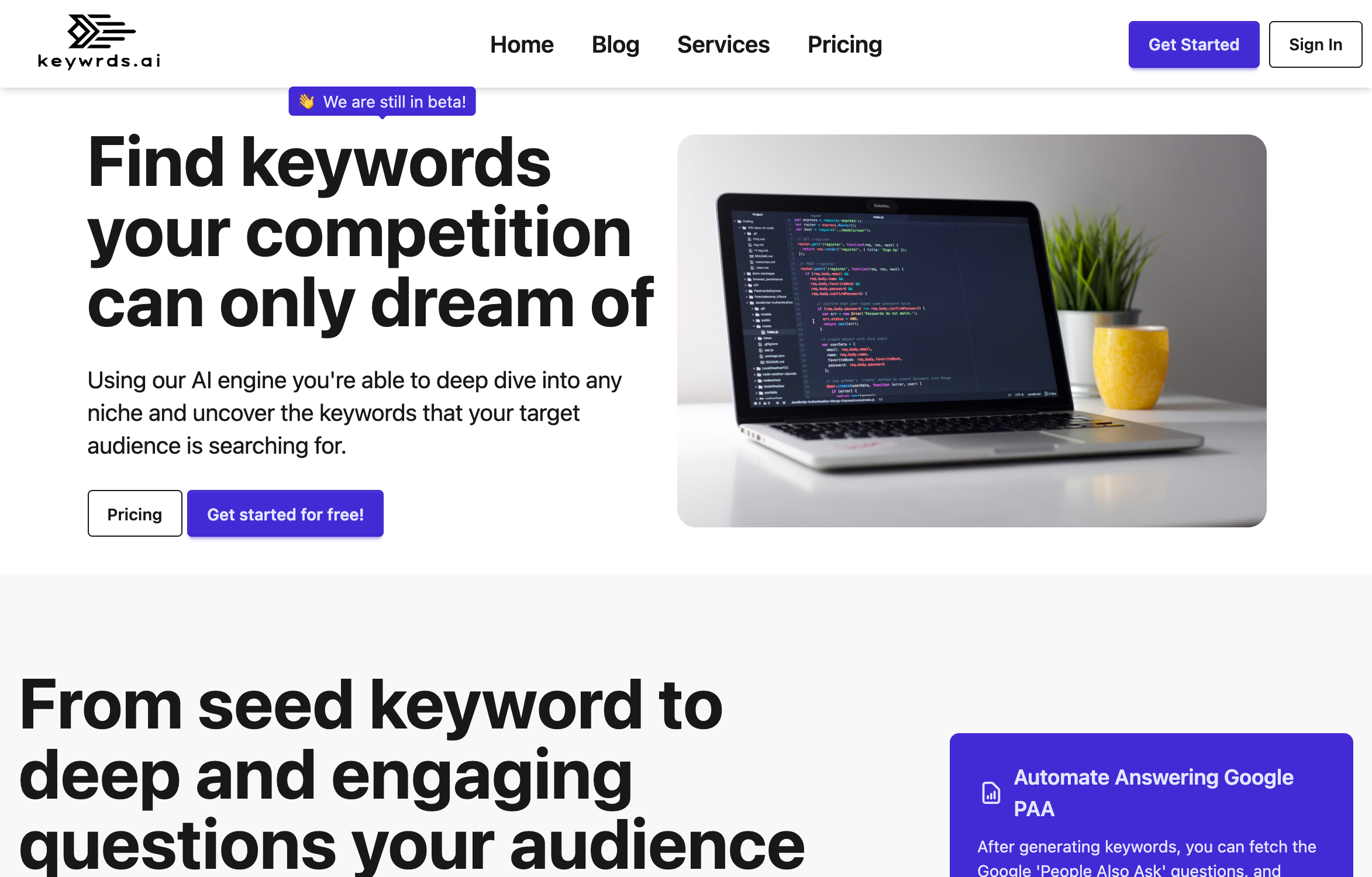 Keywrds.ai homepage preview